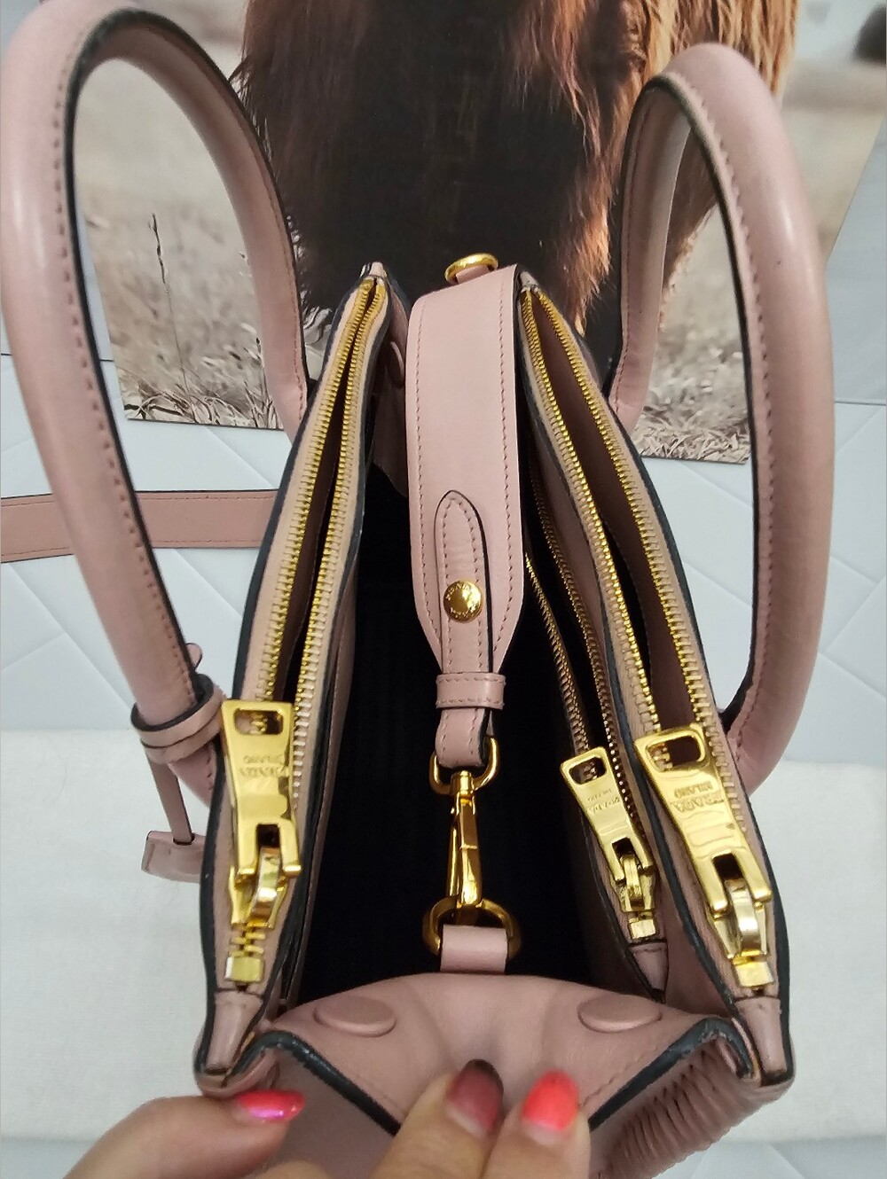 Prada Paradigm Saffiano Leather Tote Pink Authentic Crossbody Satchel - Picture 6 of 15